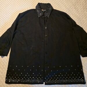 Christine Alexander Rhinestone Shirt Women L Black Excellent Embellished Blouse